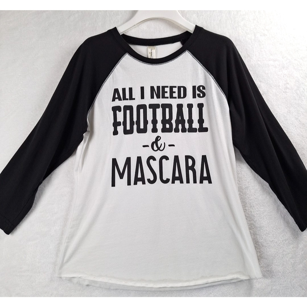 Decorated Originals Womens Football & Mascara Raglan W/B T-Shirt Med